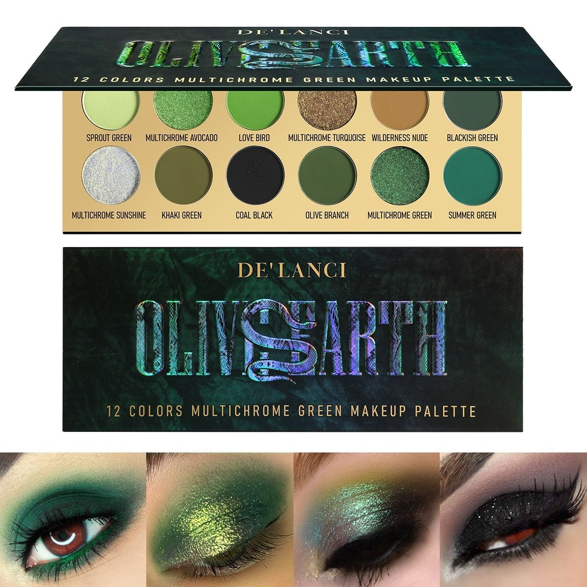 Olive Earth 12 Colors Multichrome Green Makeup Palette 18.8g
