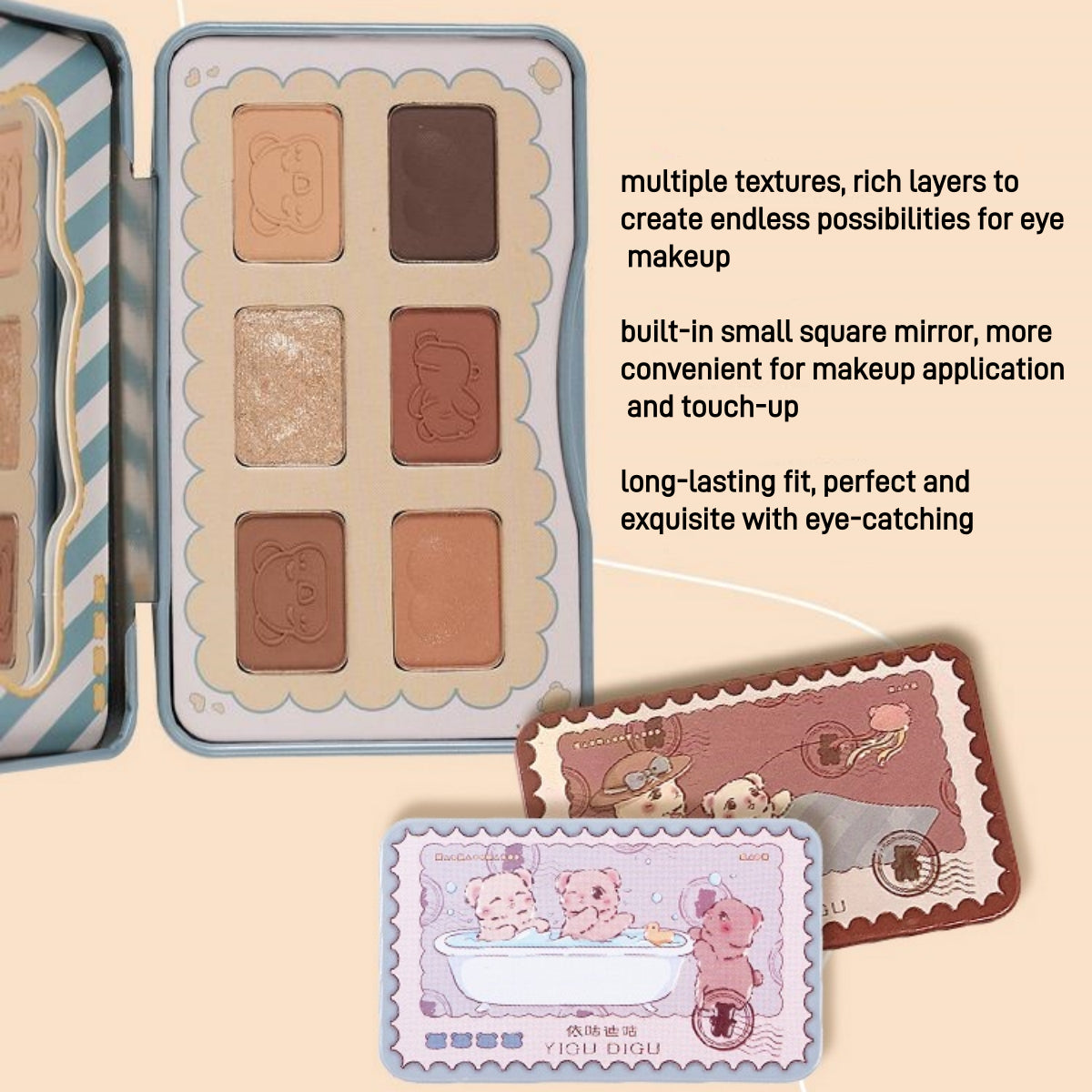 YIGUDIGU Candy Box Postcard 6 Colors Eyeshadow Palette 6.5g
